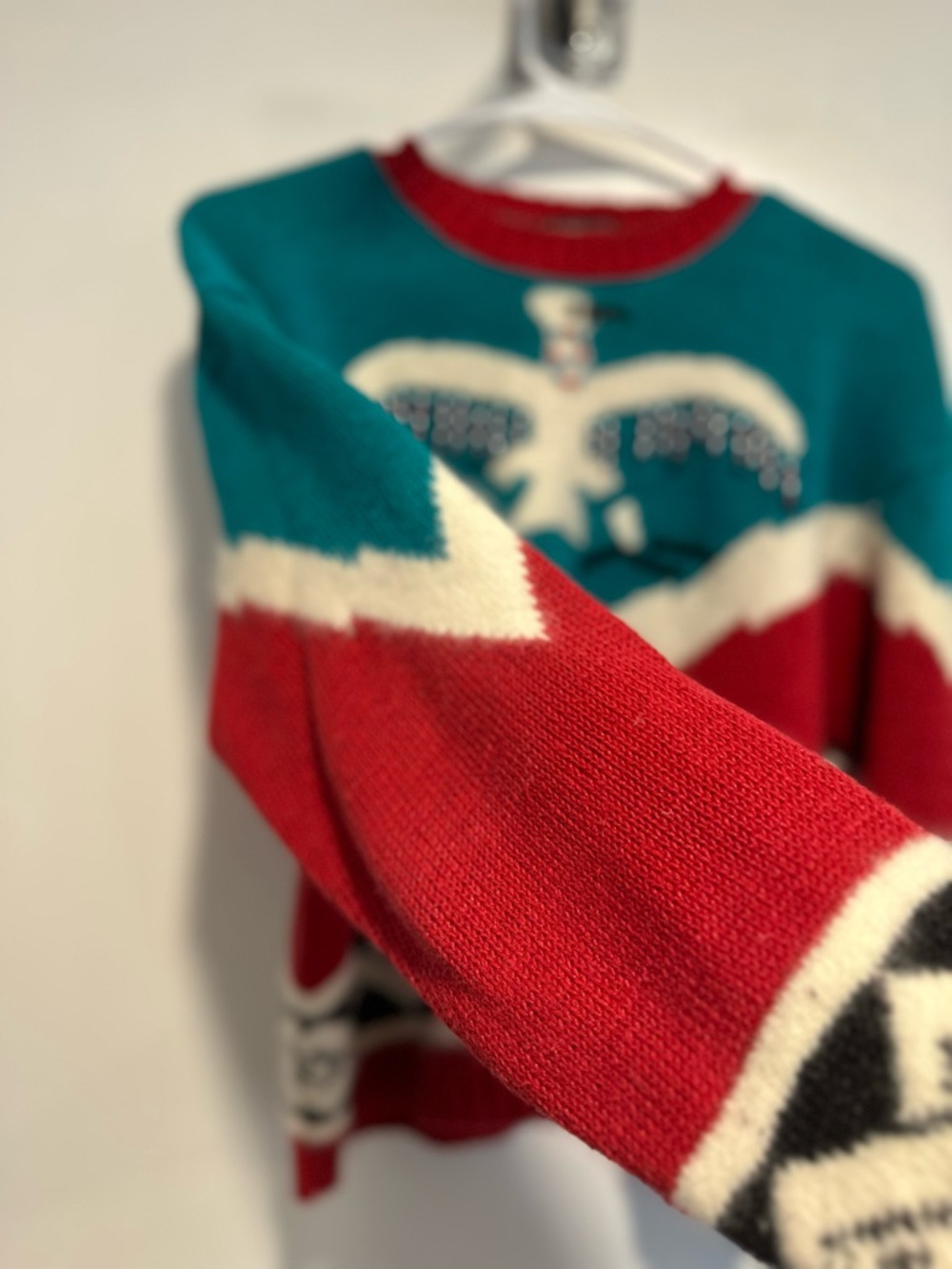 VTG Carole Little Wool/rabbit Blend. Thunderbird Aztec beaded Colorful Sweater. - Picture 8 of 12